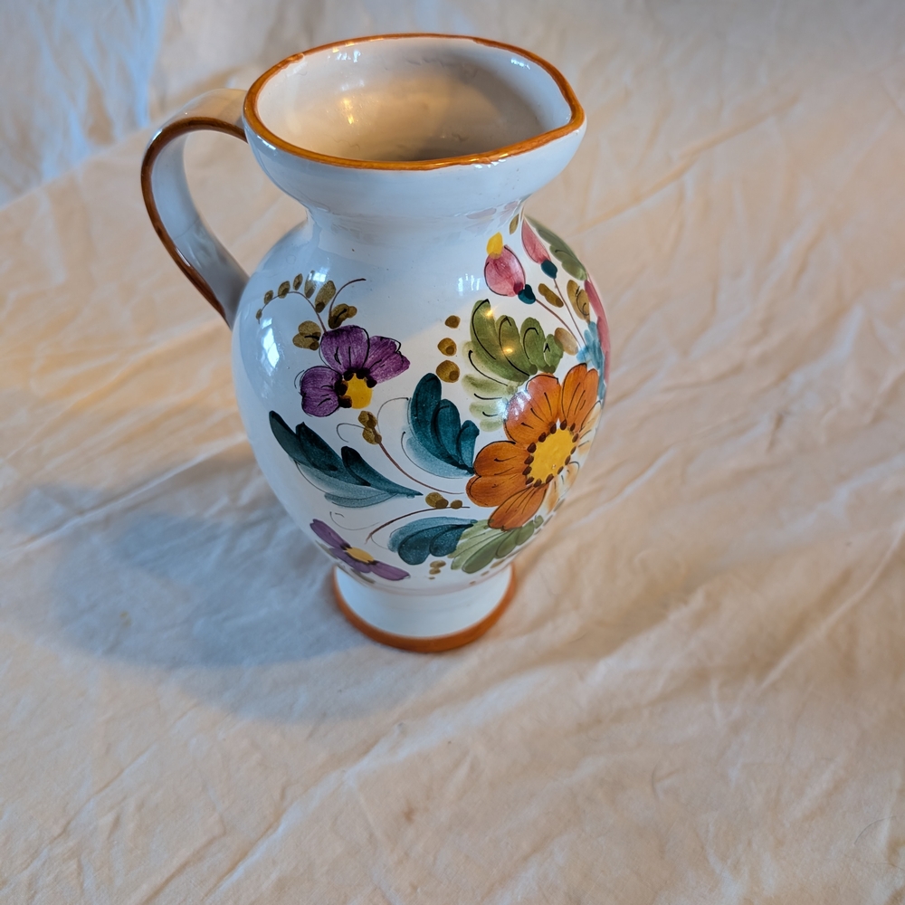 💥SALE💥 Italy Vintage White Ceramic Pitcher with Multicolor Floral Design